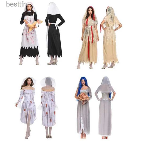 Costume a tema 2023 New Devil Comes Cadavere Fantasma Abiti da sposa Cosplay Halloween Donna Spaventoso Vampiro Strega Abiti Abito per Fe MasqueradL231007