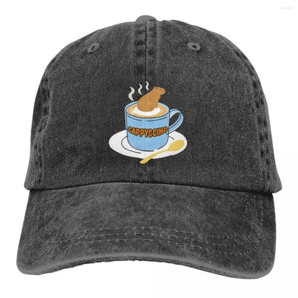 Ball Caps Capybara Coffee Pun Merchandise Unisex Baseball Cap Cappuccino Fun Distressed Washed Hats Aktivitäten Geschenk Kopfbedeckung