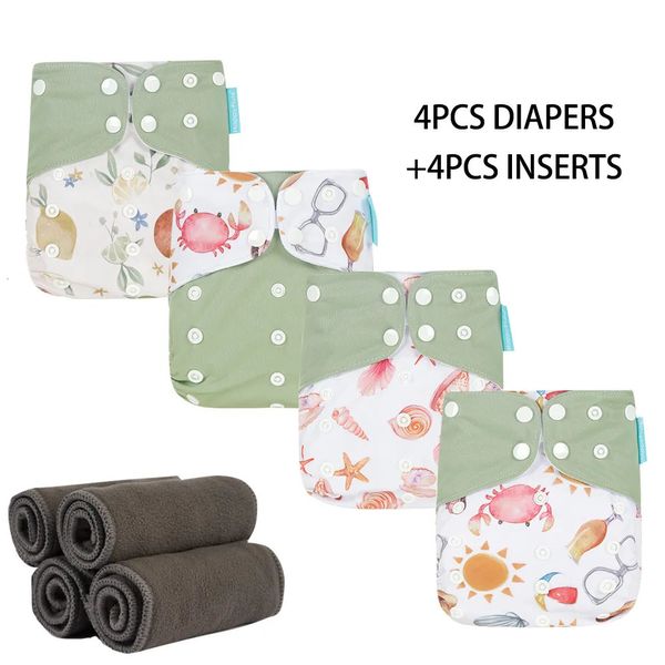 Bez çocuk bezleri mutluflute bebek ekolojik bez bebek bezi bebek kızlar ve erkekler için ayarlanabilir yıkanabilir yeniden kullanılabilir bez bez 4pcsdiaper4pcs insert 231006