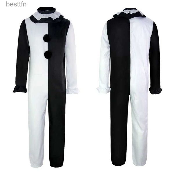 Tema Traje Halloween Cosplay Venha Arte do Filme O Palhaço Roupas Set Palhaço Horror Vestido Macacão Ternos de Festa Mulheres Homens Preto Branco BodysuitL231007