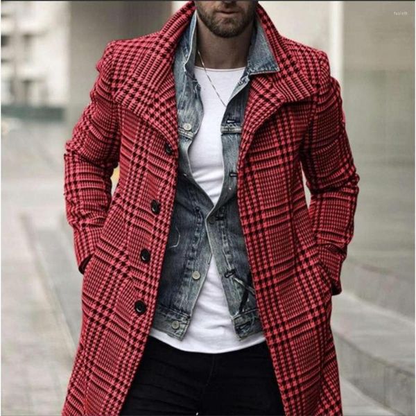 Trench da uomo 2023 Autunno/Inverno giacche lunghe per uomo Tendenza moda Colletto monopetto scozzese Cappotto a vento di media lunghezza Poncho