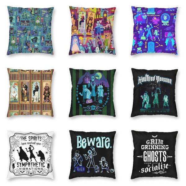 Kissen Halloween Happy Haunts Square Throw Case Home Decor Print Haunted Mansion Grim Grinning Ghost Cover für Auto