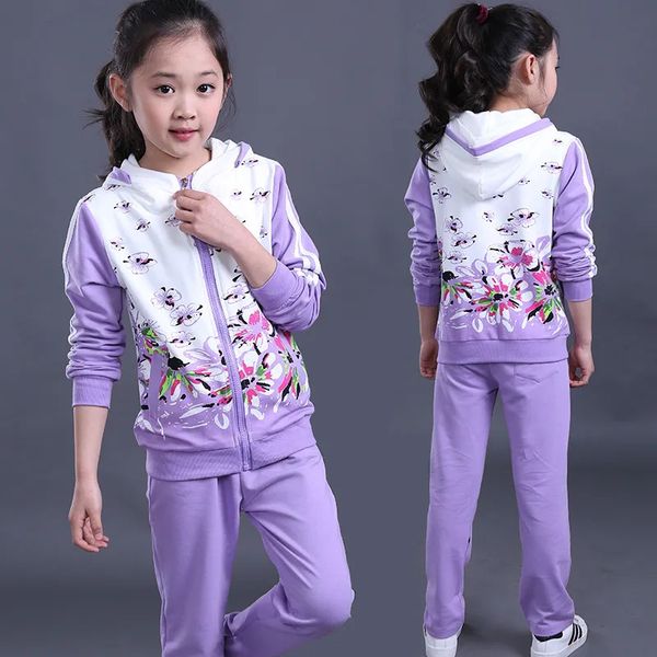 Set di abbigliamento autunno primavera bambini neonate vestiti tuta modello floreale giacca floreale pantaloni con cappuccio 4 5 6 7 8 9 10 11 12 anni 231007