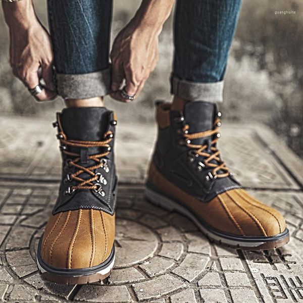 Botas Golden Sapling Moda Masculina Retro Sapatos Ao Ar Livre Couro Genuíno Clássico Lazer Bota de Inverno Confortável Casual Homens