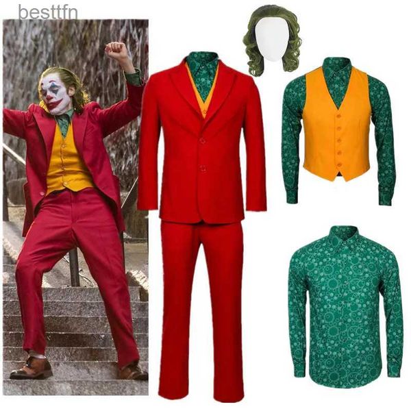 Tema Traje Filme Joker Joaquin Phoenix Arthur Fleck Cosplay Venha Palhaço Vermelho Terno Adulto Jokers Peruca Verde Halloween Uniforme Personalizado SetL231007