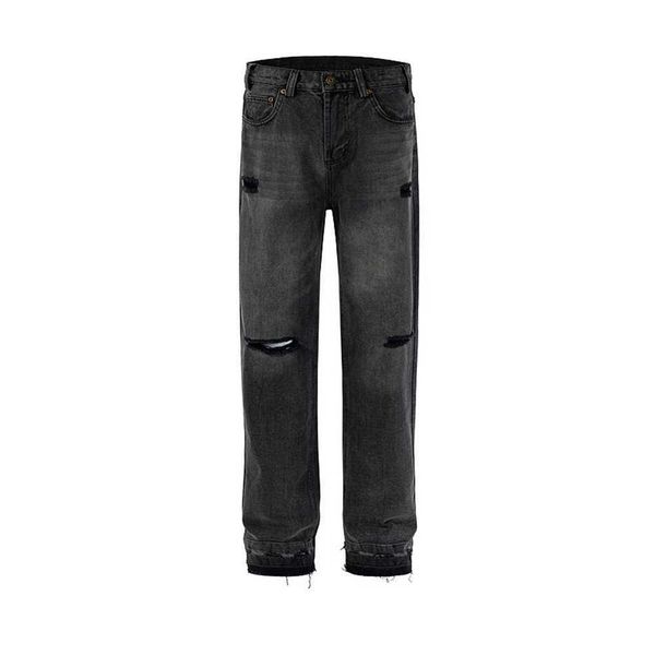 2023 Дизайнерские джинсы High Street Брендовые джинсы Tide Поврежденные ножом старые потертые черные серые прямые джинсы с широкой сосновой подошвой и кошачьей бородой