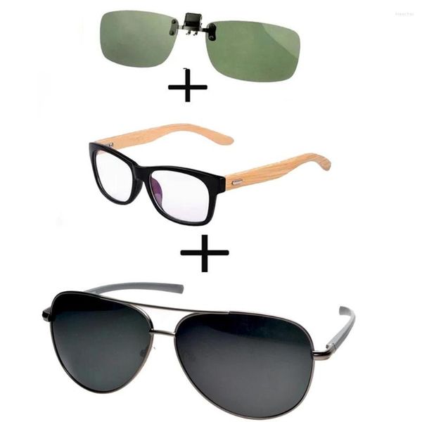 Sonnenbrillen 3 Stück!!! Bequeme Lesebrille aus Holz mit quadratischem Rahmen für Herren und Damen, Legierung, polarisiert, Pilot-Fahrclip