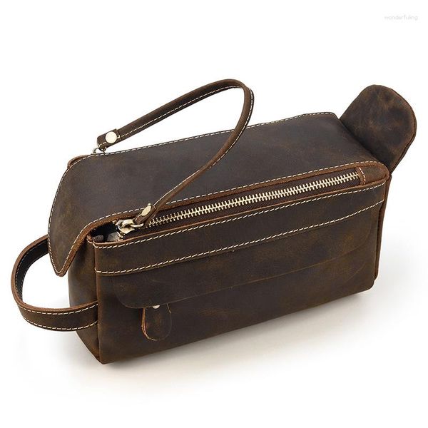 Portefeuilles en cuir véritable dames maquillage sac grande capacité de stockage avec ceinture de poignet peau de vache jour cluth hommes femmes unisexe