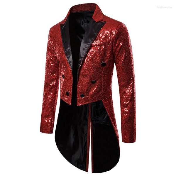 Herrenanzüge, modisch, luxuriös, Pailletten-Anzugjacke, Schwarz/Rot, Silber, Business-Hochzeit, Party, zweireihig, Smoking-Kleid, Blazer