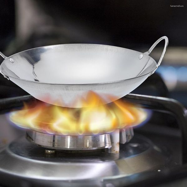 Doppia caldaia manico pentola in acciaio inox piastra da lavoro padella in ghisa Wok in legno metallo