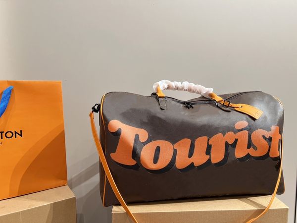 Designer marca feminina duffel sacos letras marrons graffiti sacos de viagem marca de luxo casal bagagem sacos de aeroporto keepall bolsas sacos de ombro fitness yoga saco totes
