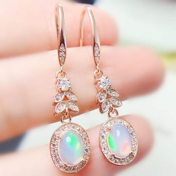 Dungle Küpeler Doğal Gerçek Beyaz Opal Yapraklar Stil Damla Küpe 925 STERLING Gümüş 0.8Ct 2 PCS Taş İnce Takı x23628