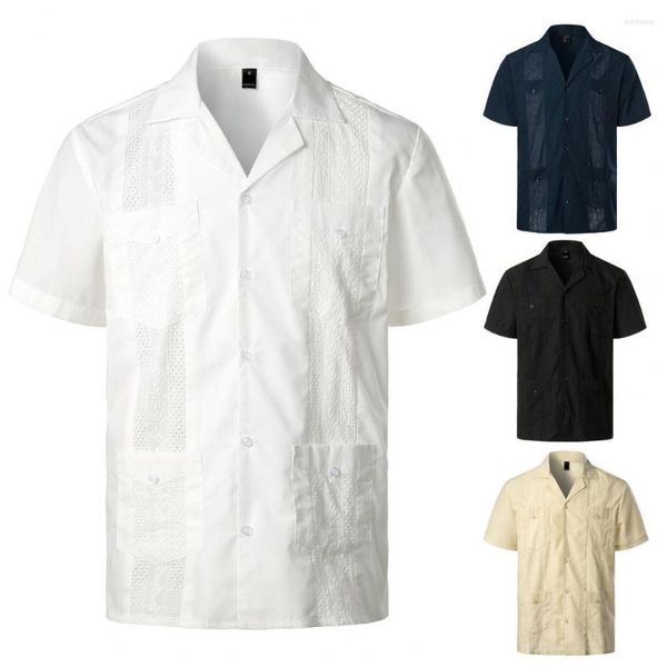 Camisas casuais masculinas elegantes de verão tops de secagem rápida single-breasted multi bolsos homens resistentes ao desgaste camisa slim fit roupas masculinas