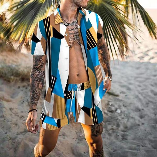летняя мода пляжные мужские спортивные костюмы Гавайские брюки комплект дизайнерских рубашек с принтом рубашка для отдыха мужская приталенная с коротким рукавом с коротким рукавом beach288j