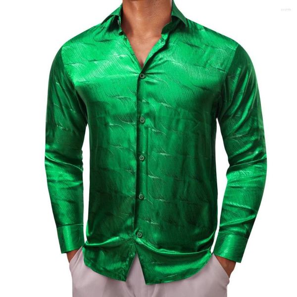 Camicie casual da uomo di lusso per uomo in raso di seta verde manica lunga slim fit camicette maschili colletto trun top abbigliamento traspirante