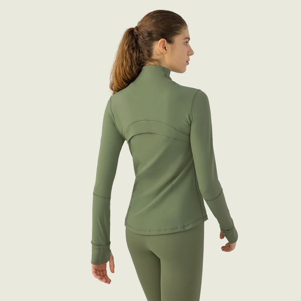 L8031 Outono Inverno Casaco Fitness Slim Fit Roupas de Yoga Moletons de Algodão Jaquetas com Zíper Completo Camisas de Manga Longa de Secagem Rápida Jaqueta Esportiva na Altura do Quadril com Thumbholes