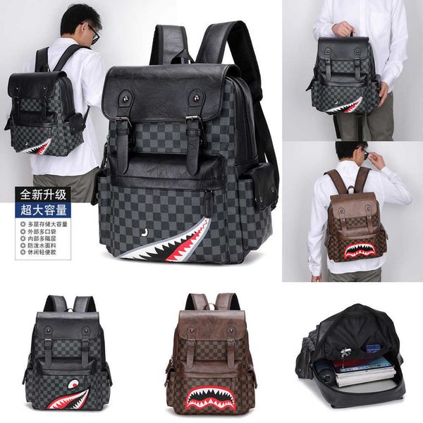 2023 neue Koreanische Rucksack Leder Hohe Kapazität männer Trendy Checker Rucksack Student Schule Tasche Reise Computer Tasche 231008