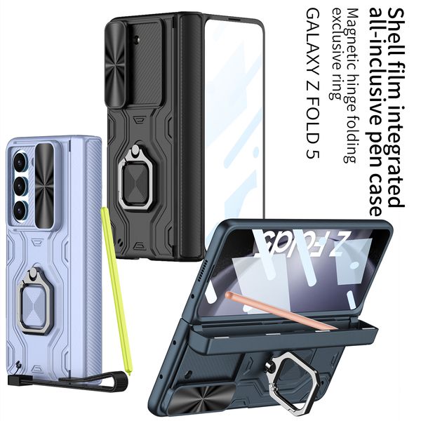 Magnetische für Samsung Galaxy Z Fold 5 Fall Stift Box Ring Push Scharnier Schutz Glas Film Bildschirm Abdeckung