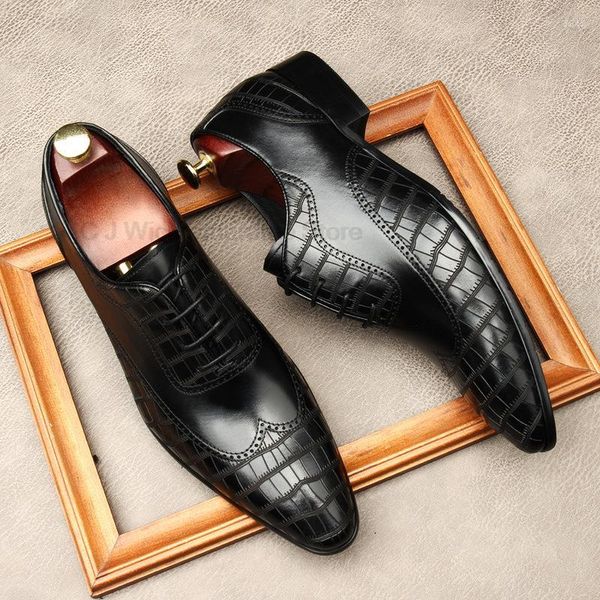 Elbise Ayakkabı Düğün Partisi Resmi Ayakkabı Erkekler İçin Klasik Oxford Serpantin Baskı Orijinal Deri El Yapımı Yüksek Kaliteli Ofis Siyah Kahverengi