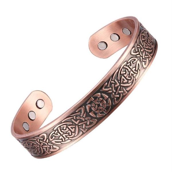 Pulseira de cobre puro pulseiras para mulheres homens energia pulseira magnética benefícios grandes manguito pulseiras cuidados de saúde jóias2369