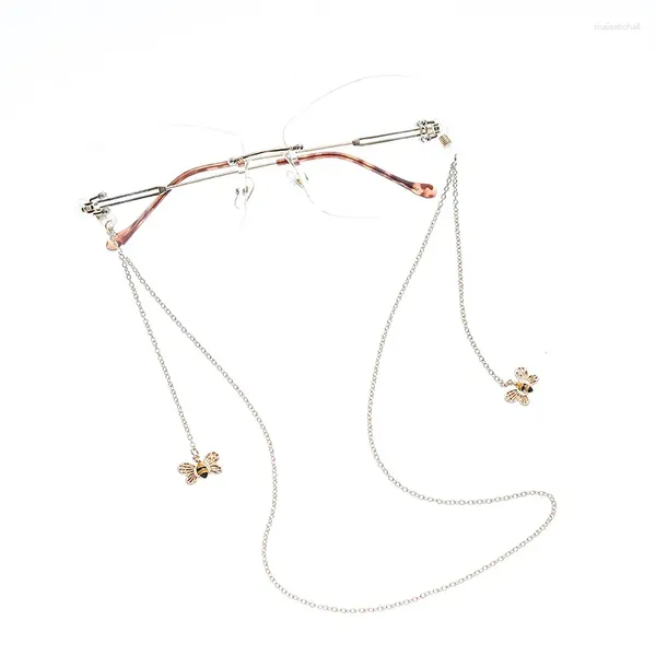 Accessori moda Catene per occhiali da donna in oro Piccolo ciondolo in miele Porta cordino antiscivolo Cinghie per collo appese Corda per occhiali