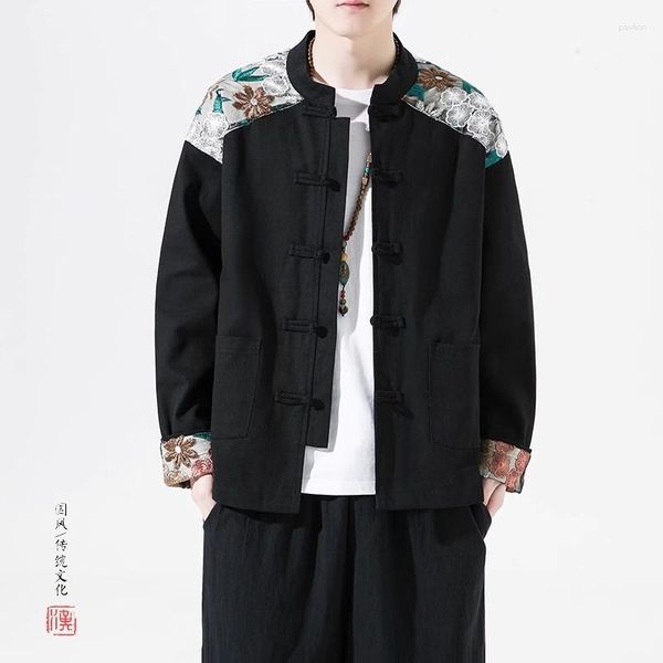Мужские куртки Традиционный китайский стиль Тан с вышивкой Свободные размеры Весенне-осенняя азиатская одежда Повседневная