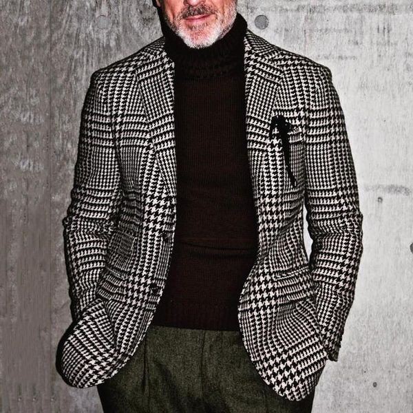 Männer Anzüge 2023 Winter Schlank Plaid Print Blazer Mode Lässig Hochzeit Party Premium Langarm Jacke Luxus Kleidung Mantel