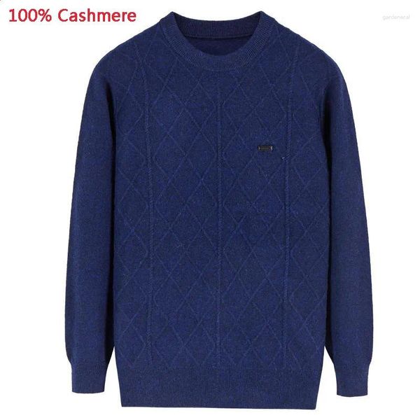 Maglioni maschili di alta qualità in cashmere puro pullover maschile addensato maglione jacquard pullover o collo di fondo casuali