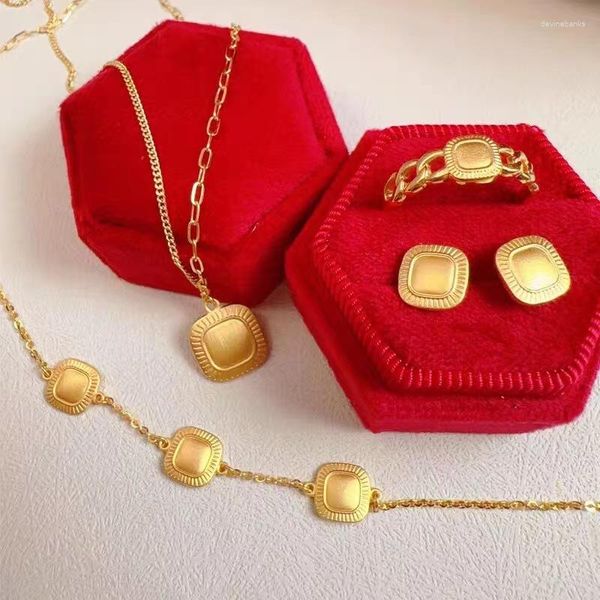 Brincos de colar conjunto o sol simboliza a idade de ouro uma peça corrente feminina simples anel pulseira jóias