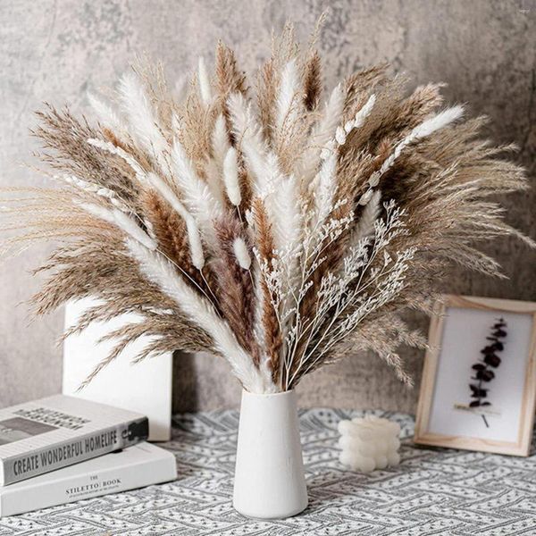 Flores decorativas pequeno buquê de flores secas batedor pampas grama coelho enfeite de natal bolas