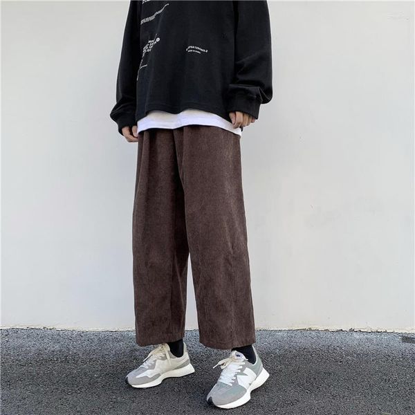 Männer Hosen Lesbar Casual Männer Solide Cord Gerade Hosen Männlichen Lose Elastische Taille Koreanischen Stil Streetwear Mann