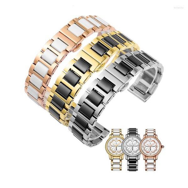 Relógio Bandas Yopo Moda Elegante Aço Fino Cerâmica Universal Watchband Homens e Mulheres com Preto Branco Borboleta Fivela Pulseira