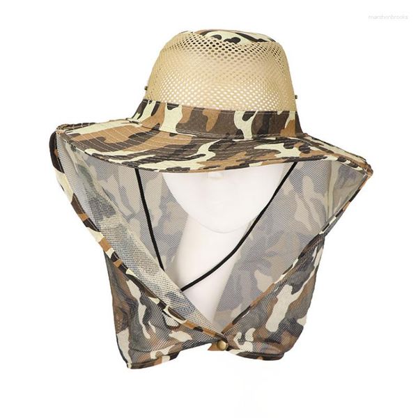 Berets Sunshade Mesh Atmungsaktive Bergsteigen Hut Winddichte Schnalle Outdoor Camouflage Fischer Angeln Dschungel Große Krempe Schattierung