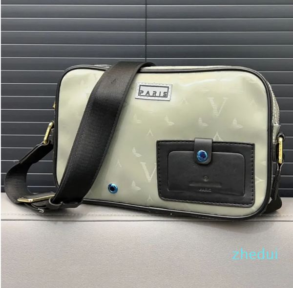 Fransız tasarımcı klasik alfa lazer crossbody çanta lüks deri erkek kamera omuz çantası yüksek kaliteli vintage çiçek gümüş el çantası ayarlanabilir omuz kayışı