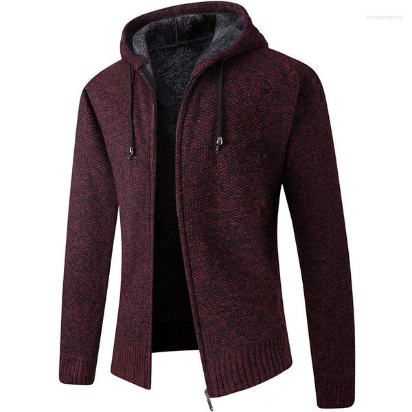 Jaquetas masculinas 2024 jaqueta de inverno homens sólidos slim fit zíper com capuz cardigan s casaco grosso lã lã quente outwear casacos