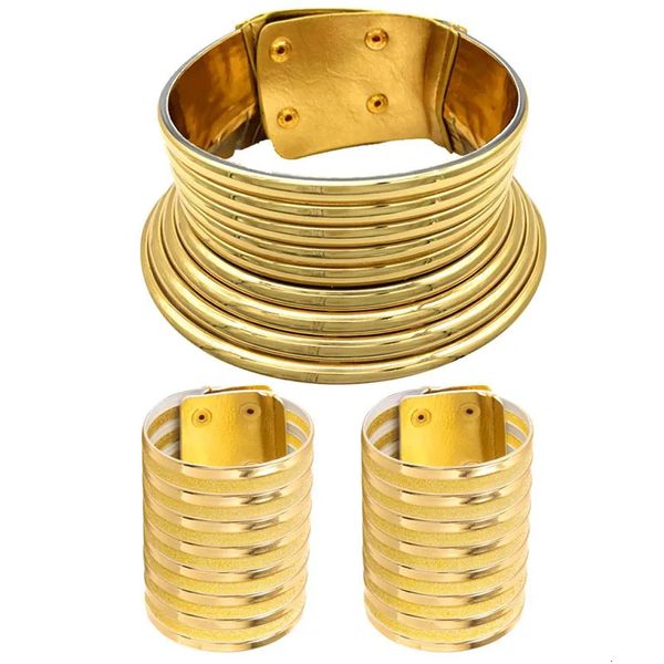 Chokers Mode Gold Farbe Leder Afrikanischen Schmuck Vintage Aussage Choker Halskette Anhänger Für Frauen Kragen Halskette Set 231007