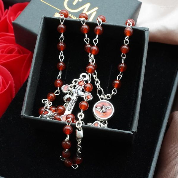 Colares Pingente Onyx Mini Santo Rosário Colar Marian Crucifixo Homens Mulheres Oração Jóias