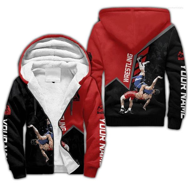 Moletons masculinos Moda Wrestling e Jujitsu 3D Impresso Fleece Zipper Hoodie Unissex Inverno Quente Casaco Espessado