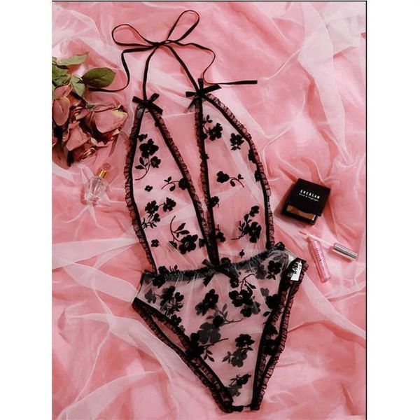 Porn sexy feminino renda corpo terno uma peça com decote em v lingerie erótica ursinhos bodysuit oco porno traje íntimo roupa interior x0622262r