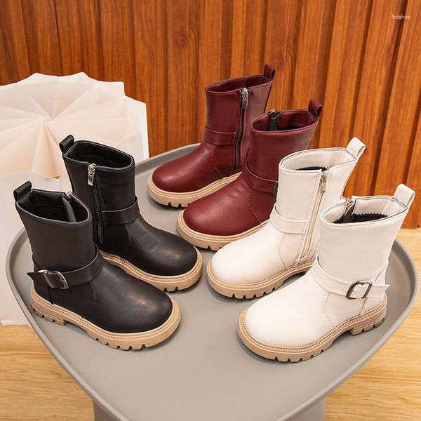 Botas crianças meninas fivela simples antiderrapante 2023 versátil princesa passarela crianças round-toe vento coreano