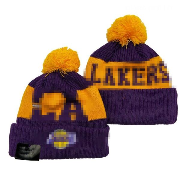 Lakers Beanies Bobble Hats Beyzbol Hokey Top Kapakları 2023-24 Moda Tasarımcı Kova Şapkalı Şapkalı Örgü Faux Pom Beanie Noel Şapkası Sport Örgü Şapkalar A1