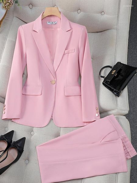 Pantaloni a due pezzi da donna Pantaloni formali da donna 2 Set Donna Cachi Beige Caffè Rosa Rosso Blu Giacca da lavoro da lavoro femminile Giacca e blazer