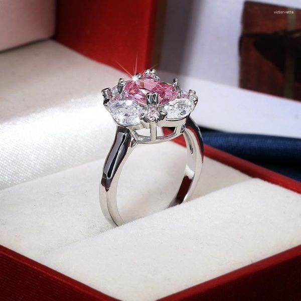 Anelli a grappolo Anello nuziale da donna in argento sterling 925 con gemma rosa Moissanite Coppia di alta gioielleria