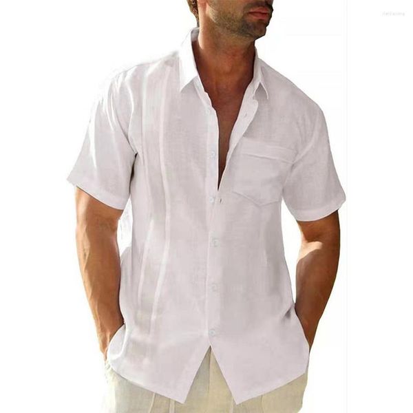 Camisas casuais masculinas homens verão guayabera cubana praia t-shirt de manga curta camisa blusa top moda respirável camiseta