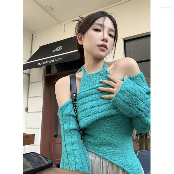 Frauen Pullover Gestrickte Mode Top Set Frauen Herbst Hängenden Hals Tank Unregelmäßige Abdeckung UP Sexy Spicy Girls Zwei Stück Outfits