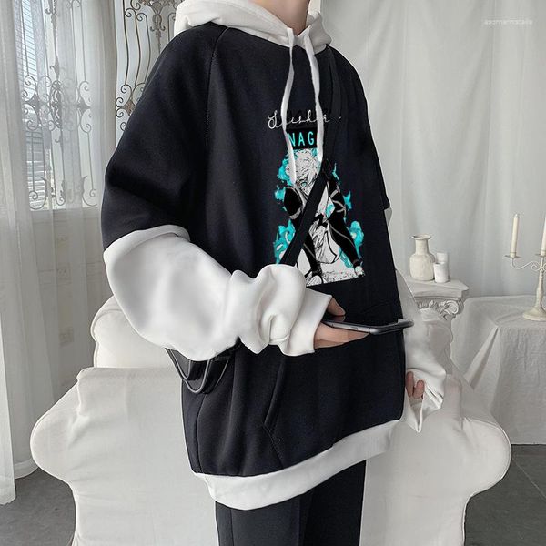 Hoodies masculinos anime azul bloqueio seishirou nagi harajuku homem dos desenhos animados streetwear coreano moda de grandes dimensões quente retalhos moletom