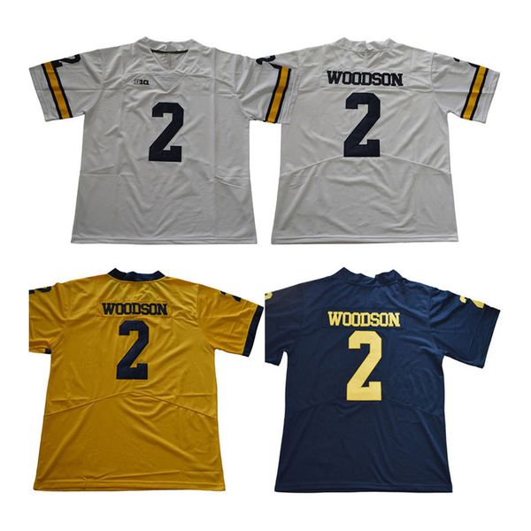 Maglia da uomo college Michigan Wolverines bianca blu gialla ncaa Charles Woodson 2 abbigliamento da football americano universitario maglie cucite per adulti