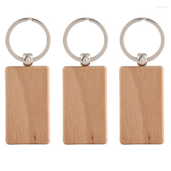 Schlüsselanhänger, 300 leere Holz-Schlüsselanhänger, rechteckige Schlüssel-ID, kann zum Selbermachen graviert werden