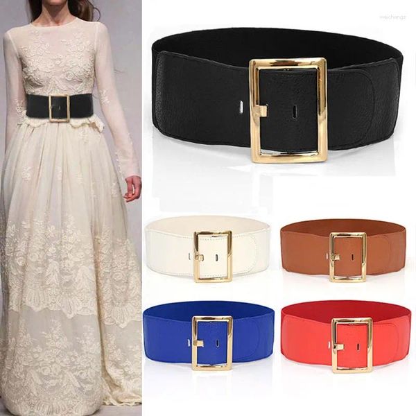 Gürtel Gold Quadrat Schnalle Frauen Taille Gürtel Mode Breiten Elastischen Kleid Zubehör Für Luxus Dekorative Bund 2023