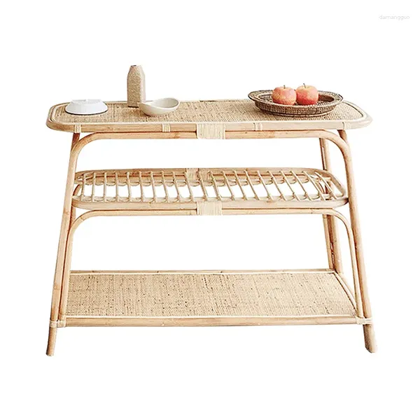 Rack de vime para armazenamento de cozinha, canto criativo, três camadas, ornamentos simples, sala de estar, estante